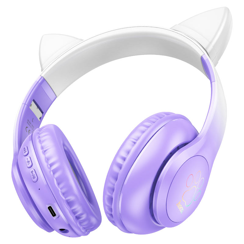 Детские складные Bluetooth наушники Hoco W42 с LED-подсветкой и ушками