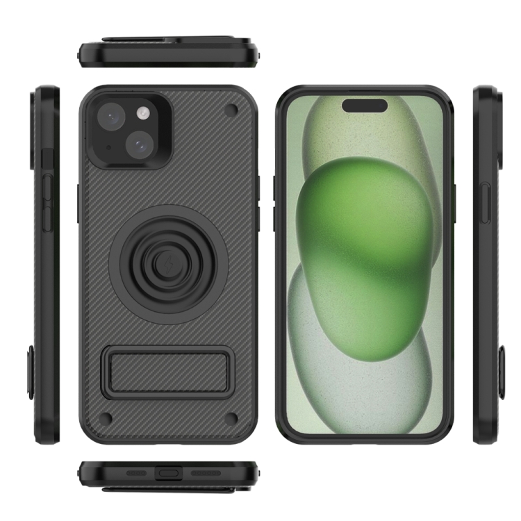 чехол с держателем и карбоновой текстурой для iPhone 15 Plus